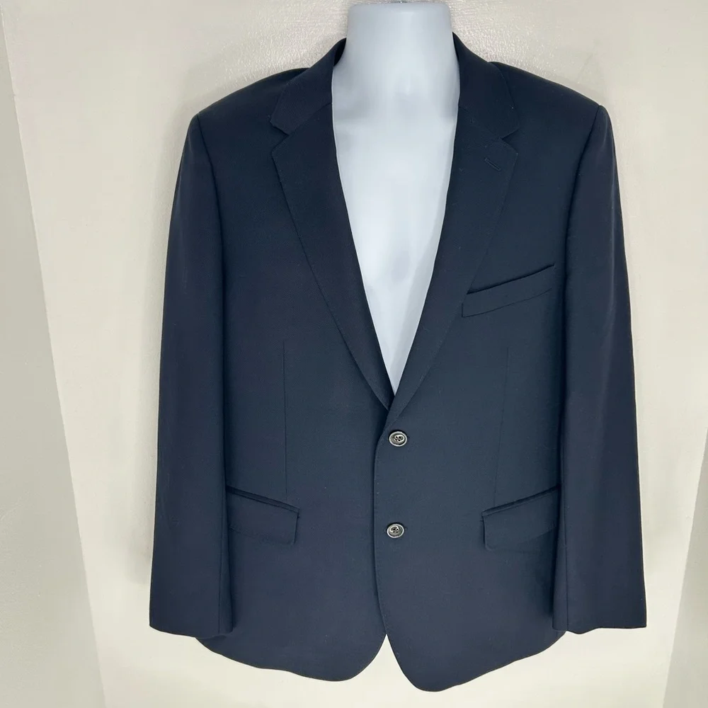 Lands End‎ Blazer Size 42R Navy Wool Tailored Fit Suit Jacket Office Career
